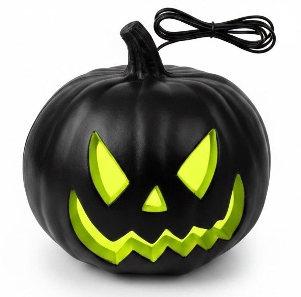 VTG Lighted Pumpkin Blow Mold Corded Black Green Halloween JackO Lantern Works